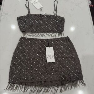 ZARA sequin two-piece skirt set